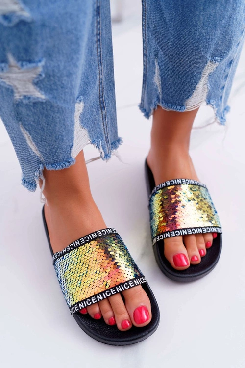 Damskie Klapki Złote Opalizujące Nice