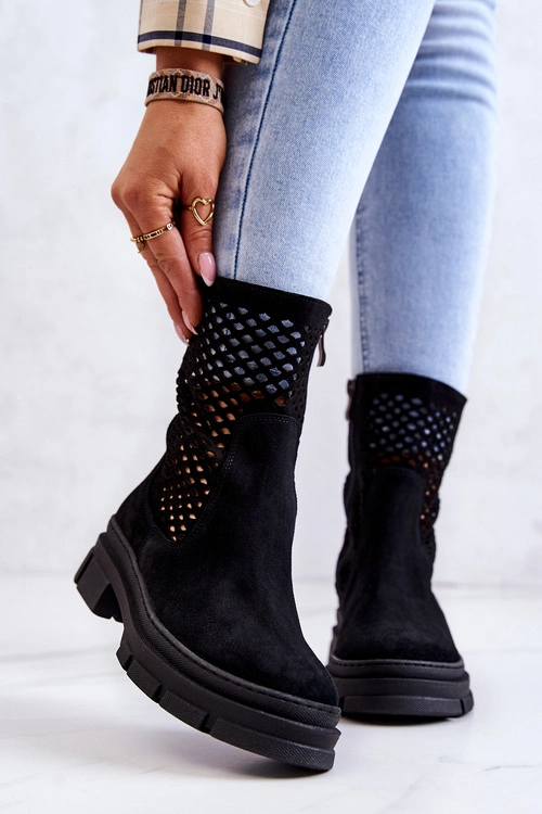 Skórzane Botki Workery Nicole Czarne 2711