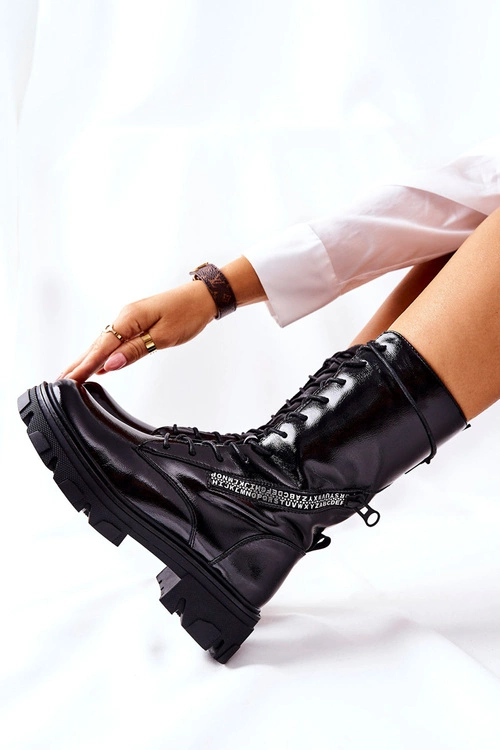 Botki Trapery Glany Lakierowane Sergio Leone TR747 Czarne