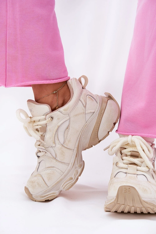 Skórzane Sneakersy Damskie GOE RR2N4037 Beżowe