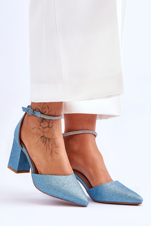 Eleganckie Błyszczące Czółenka Z Dżetami Niebieskie Magic