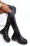 Skórzane Płaskie Kozaki Za Kolano Czarne Lilien
