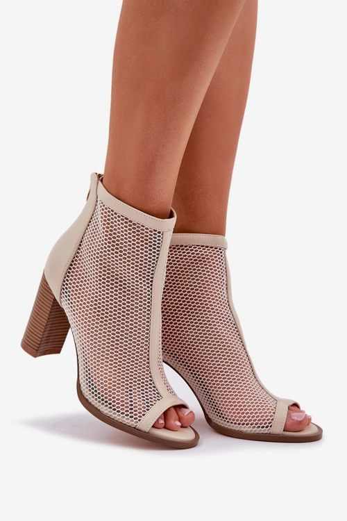 Sandały Na Słupku Z Cholewką Beżowe Taniffia