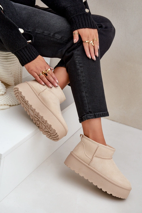 Damskie Śniegowce Na Platformie Jasnobeżowe Ninala