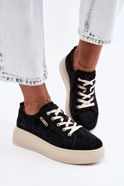 Skórzane Zamszowe Sneakersy Na Platformie Kobbo 41535 Czarne