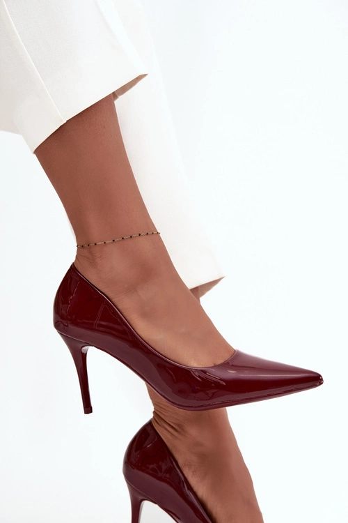 Lakierowane Eko Skórzane Szpilki Damskie Ze Szpiczastymi Noskami Bordowe Jadira