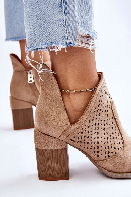 Zamszowe Botki Z Wycięciem Beżowe Layne