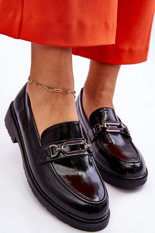 Lakierowane Mokasyny Loafersy Z Ozdobą Czarne Maura