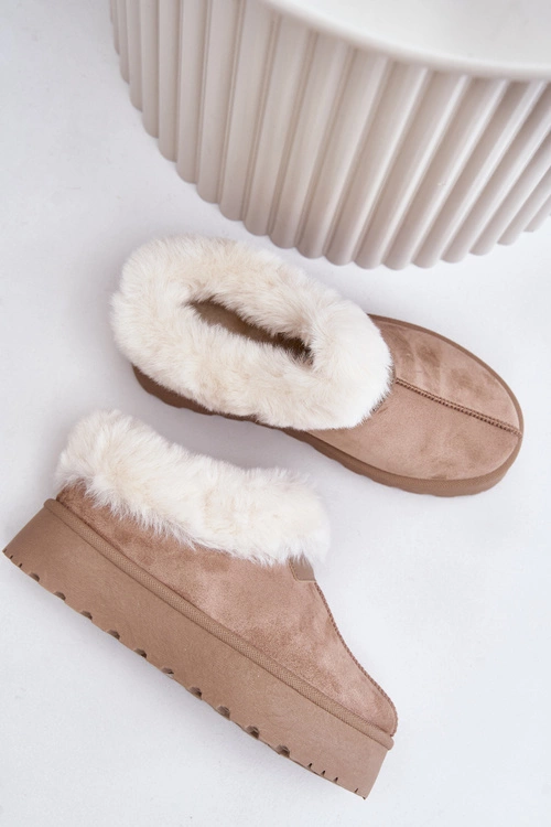 Śniegowce Z Niską Cholewką Z Futerkiem Na Platformie Eko Zamszowe Ciemnobeżowe Neathoria