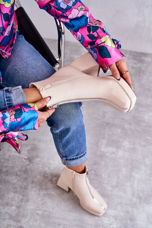 Damskie Botki Na Masywnym Obcasie Z Suwakiem Beżowe Carrera