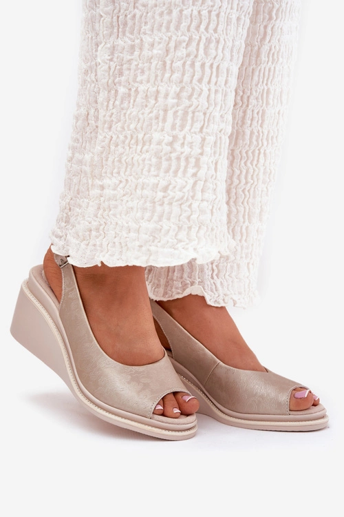 Sandały Damskie Skórzane Na Koturnie S.Barski LR51-539 Złote