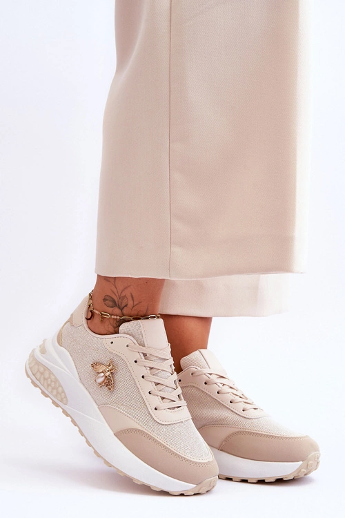 Błyszczące Buty Sportowe Z Ozdobą Beżowe Seneca