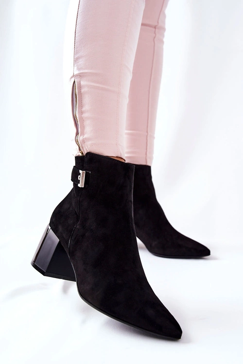 Skórzane Botki Na Słupku Laura Messi Czarne 2354