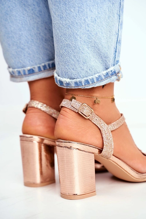 Sandały Damskie Na Słupku Brokatowe Champagne Perfecto