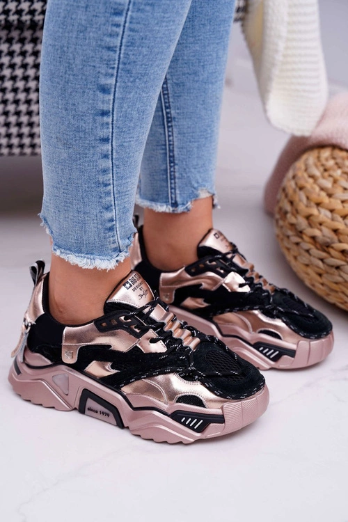 Damskie Sportowe Obuwie Big Star by Daniel Lopez Czarno Złote FF274A528