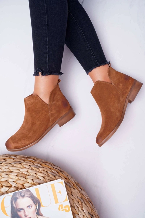 Botki Damskie Płaski Obcas Wiosenne Skórzane Brązowe Madness