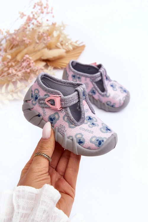 Buty Papcie Błyszczące Befado 110P474 Szaro-Różowe