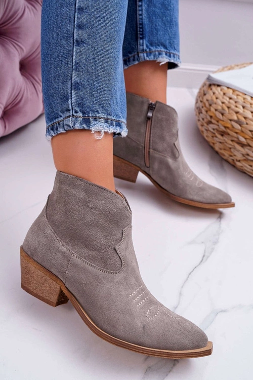 Botki Damskie Skórzane Kowbojki Cappucino Batty