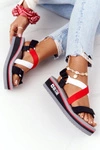Piankowe Sandały Na Koturnie Big Star HH274A082 Czerwono-Białe