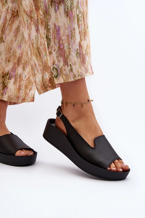 Zazoo 2893 Sandały Damskie Skórzane na Grubej Podeszwie Czarne