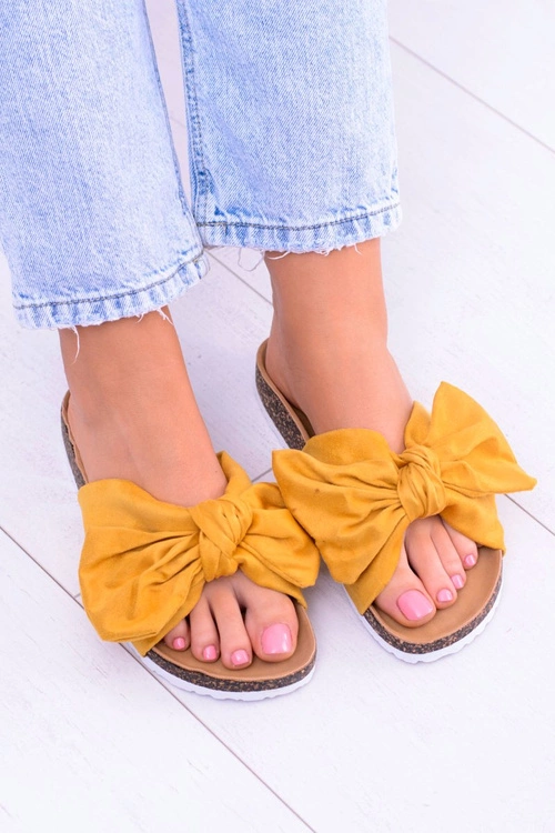 Vices Damskie Żółte Klapki Na Korku Kokarda Nina