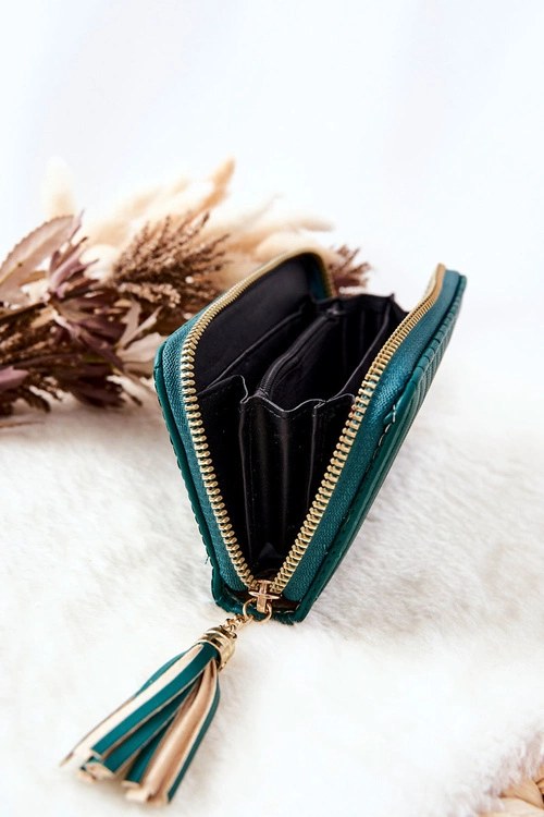 Pikowany Portfel Z Frędzelkiem Zielony