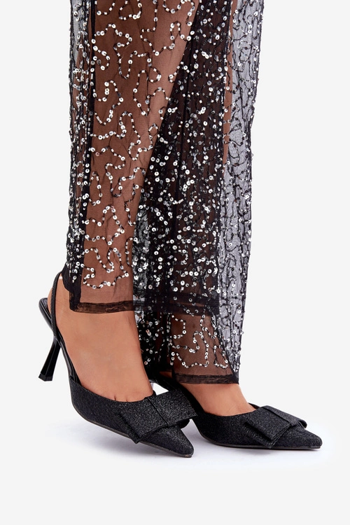 Błyszczące Szpilki Z Kokardą Czarne Gredan