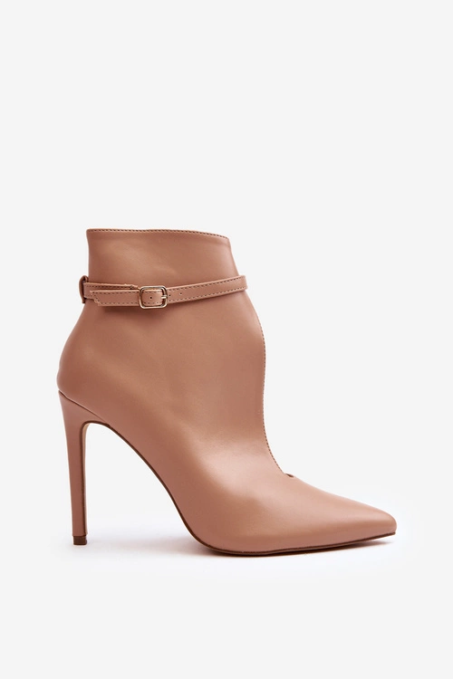 Skórzane Botki Damskie Na Szpilce Beżowe Amalundi