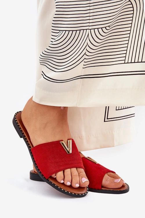 Klapki Damskie Na Płaskim Obcasie Z Ozdobnymi Detalami Czerwone Saliena