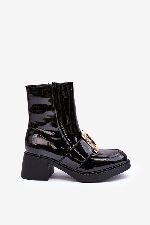 Lakierowane Botki Na Obcasie Czarne Hensy