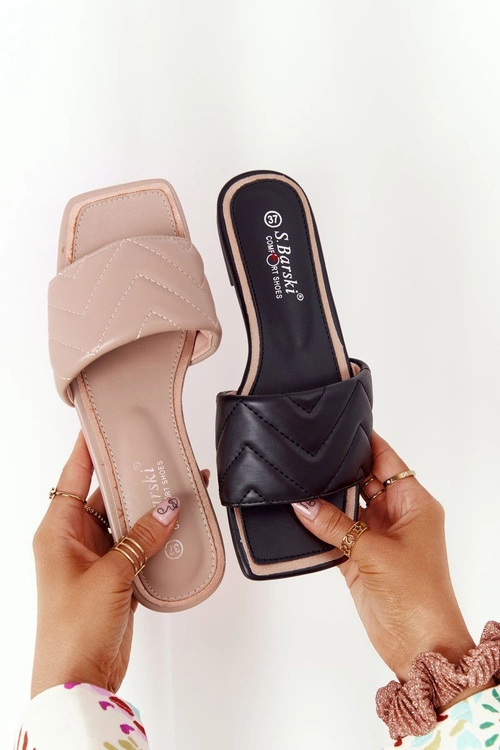 Skórzane Klapki Z Pikowaniem S.Barski 331-42 Cappuccino