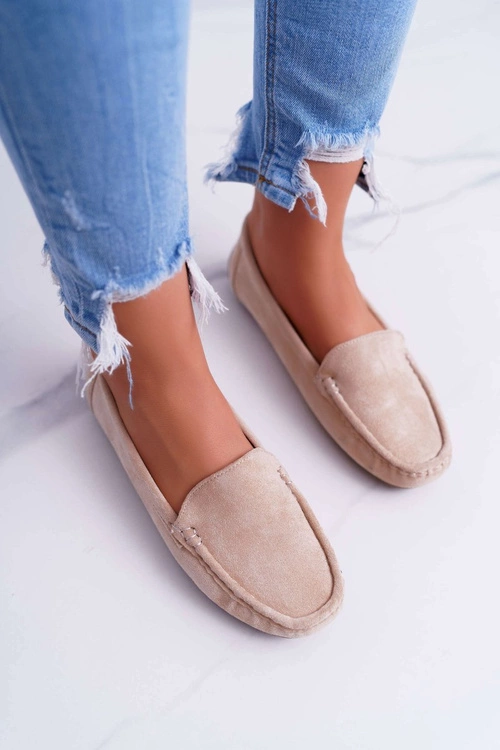 Mokasyny Damskie Wygodne Eko-zamsz Beżowe Lemma