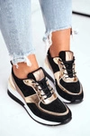 Skórzane Sneakersy Na Koturnie Vinceza 7777 Czarno-Złote
