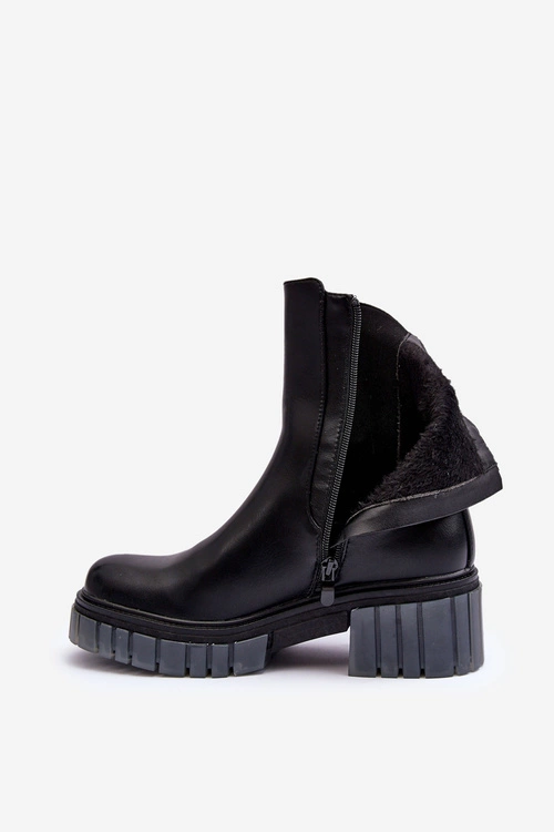Skórzane Botki Sztyblety Na Grubej Podeszwie Czarne Apetrius