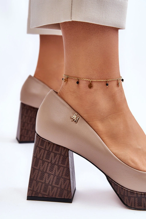 Modne Skórzane Czółenka Laura Messi 2599 Beżowe