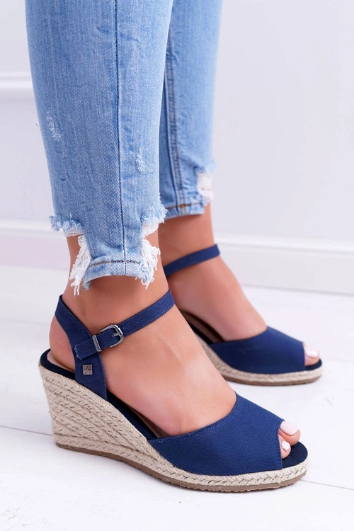 Sandały Damskie Na Plecionej Koturnie Big Star Granatowe DD274A212