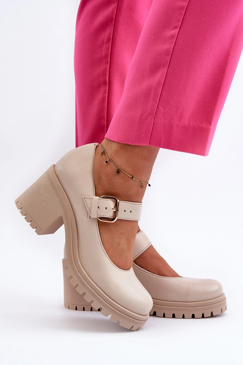 Zazoo 20166 Skórzane Czółenka Beżowe