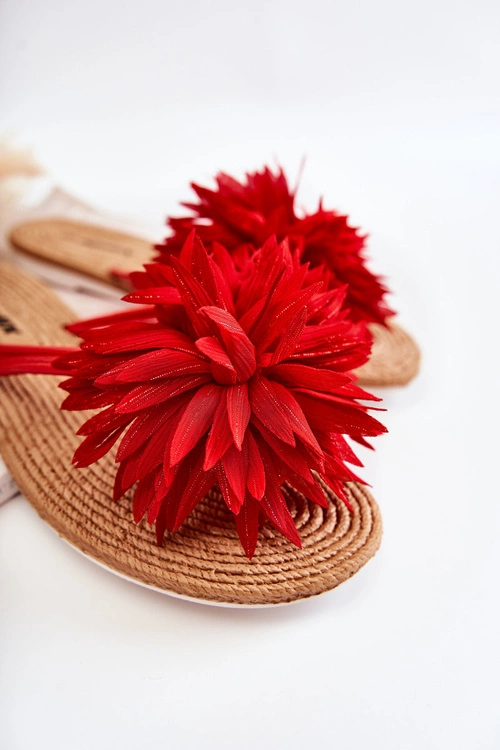 Damskie Klapki Japonki Z Materiałową Ozdobą Czerwone Eviana