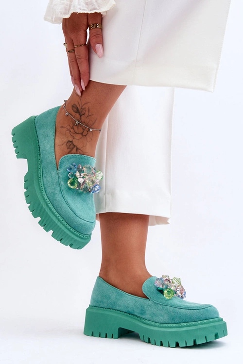 Damskie Mokasyny Z Ozdobnymi Kryształami Zielone Avril