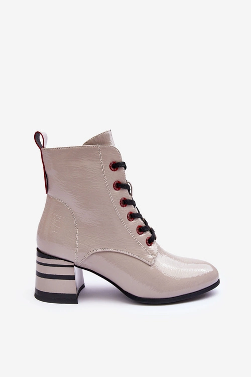 Lakierowane Botki Na Obcasie S.Barski MR870-49 Jasnoszare