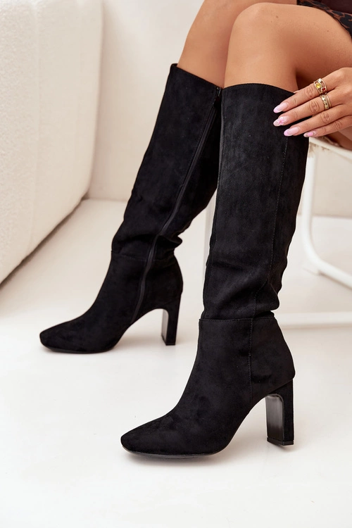 Kozaki Damskie Na Słupku Ocieplane Czarne Zamira