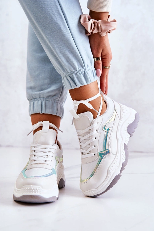 Damskie Błyszczące Sneakersy Białe Callisto