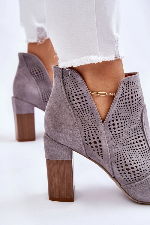 Ażurowe Zamszowe Botki Na Obcasie Szare Leanna