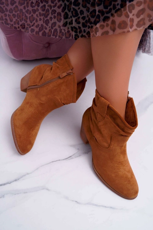 Botki Damskie Na Słupku Kowbojki Camel Maverick