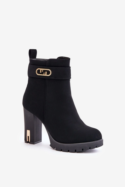 Ocieplane Botki Damskie Na Słupku Na Zamek Czarne Narielis