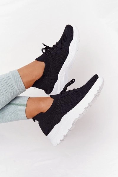 Damskie Sportowe Buty Sneakersy Czarne Z Białą Podeszwą Ruler