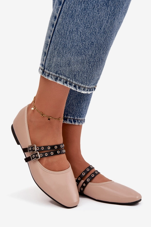 Baleriny Damskie Z Paskami Beżowe Deliora