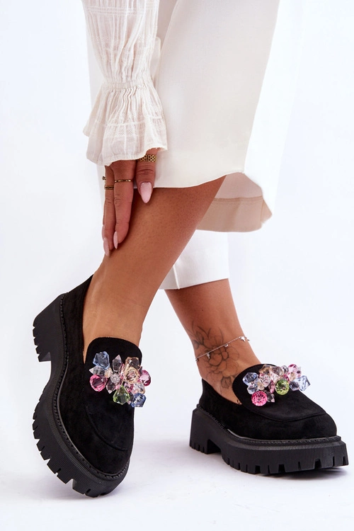 Damskie Mokasyny Z Ozdobnymi Kryształami Czarne Avril