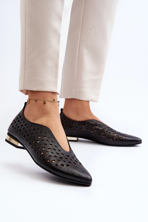 Zazoo 2883 Ażurowe Baleriny Ze Skóry Naturalnej Czarne