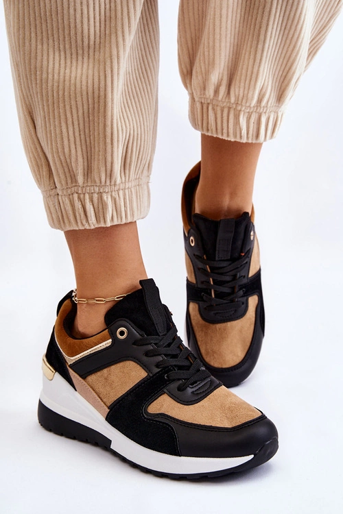 Klasyczne Sneakersy Na Koturnie Beżowo-Czarne Collide